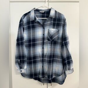 beachlunchlounge Navy and Light Blue Plaid Shirt Sz XL